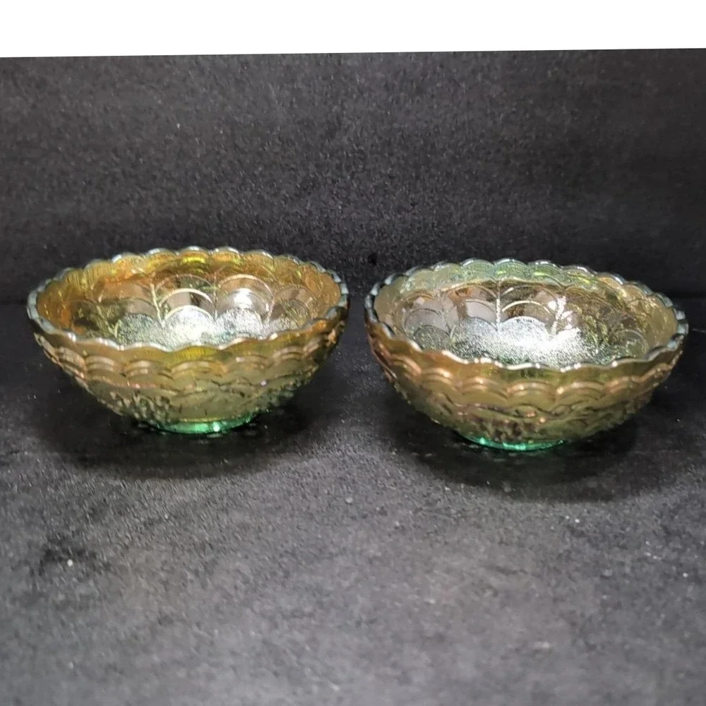 Imperial Glass Helios Carnival Bowls, Set of 2, Vintage Leaf‎ & Grape Pattern